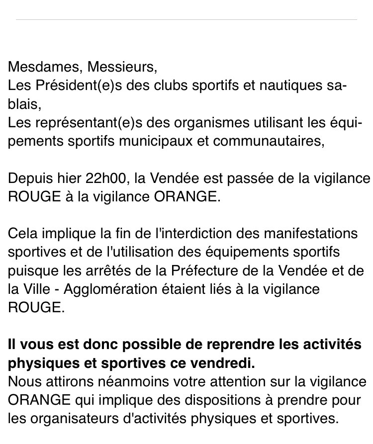 reprise des activités sportives